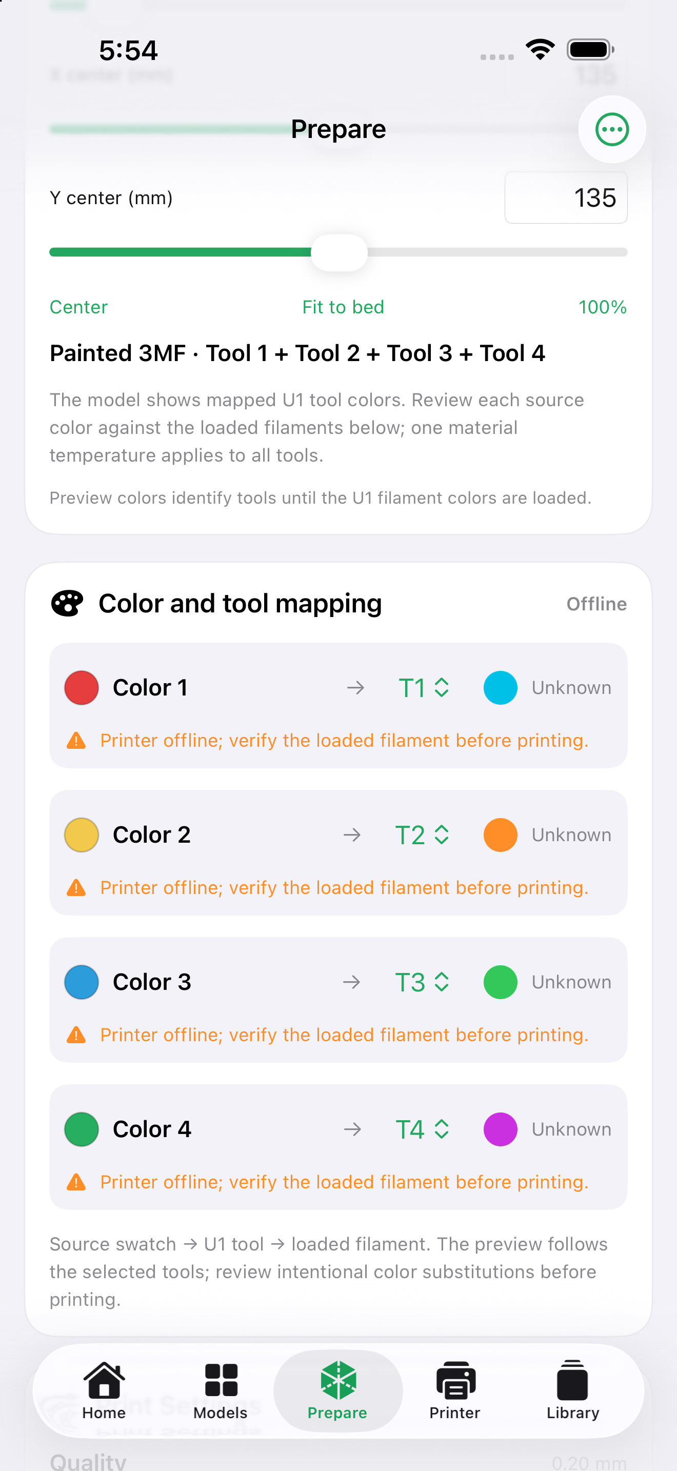 Four U1 color and tool assignments